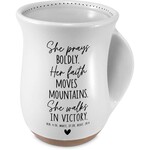 She Prays Boldly Handwarmer Mug - Heb. 4:16, Matt. 17:20, Deut 20:4 - White - 18 oz.