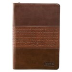 Strong & Courageous Zippered Classic Brown Two-Tone LuxLeather Journal - Joshua 1:5-7