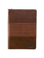 Strong & Courageous Zippered Classic Brown Two-Tone LuxLeather Journal - Joshua 1:5-7
