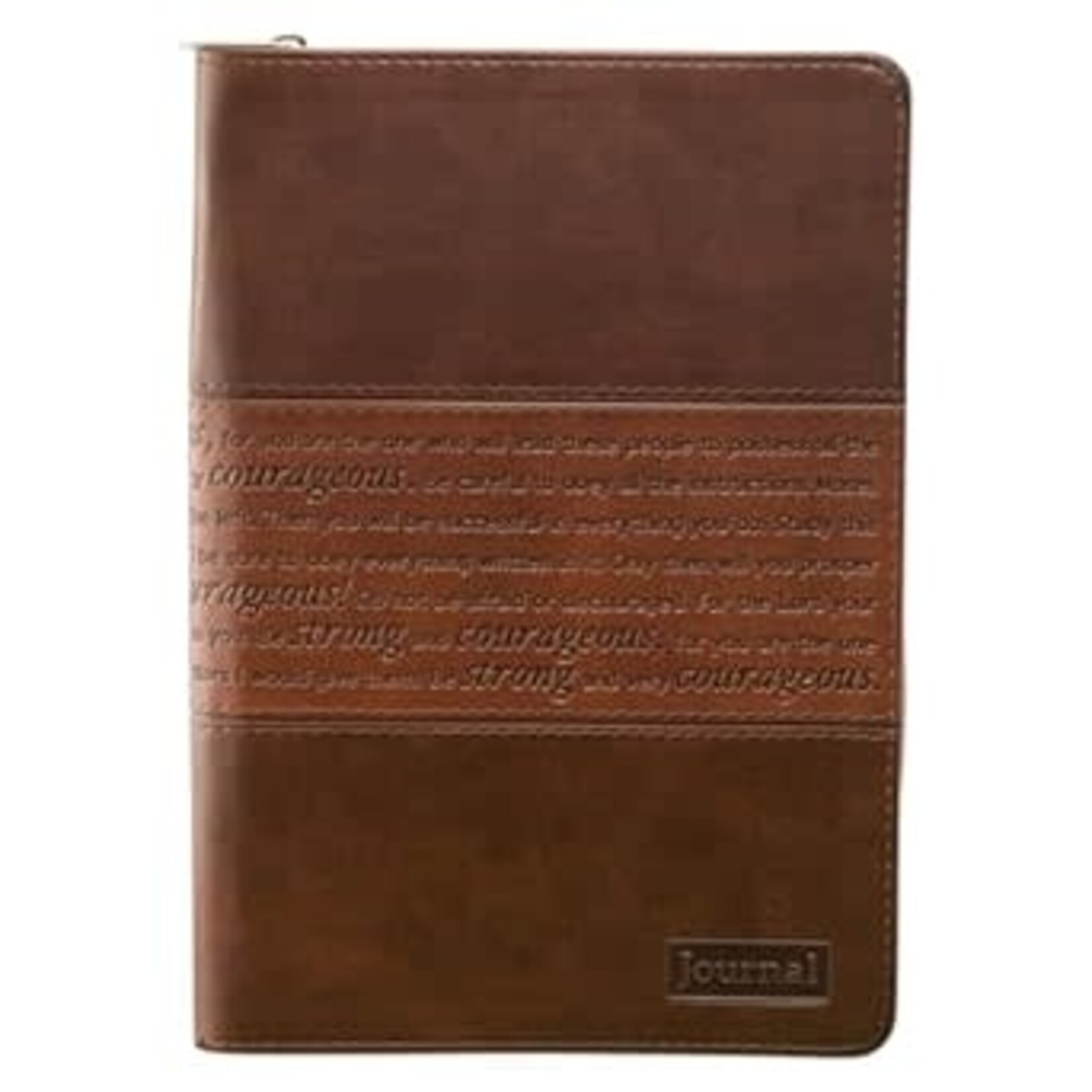 Strong & Courageous Zippered Classic Brown Two-Tone LuxLeather Journal - Joshua 1:5-7