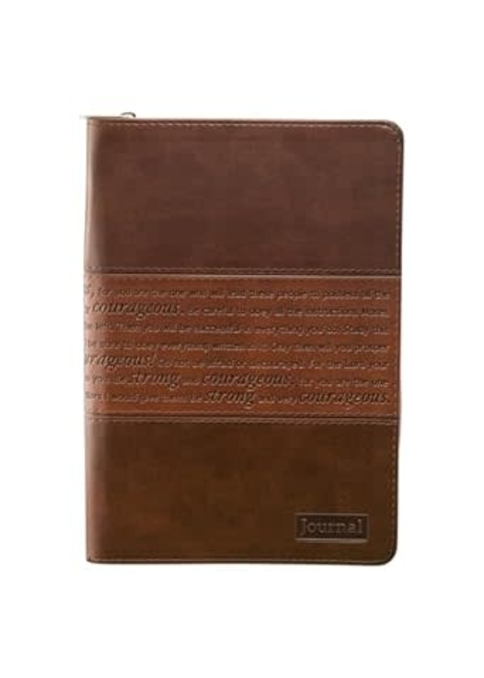 Strong & Courageous Zippered Classic Brown Two-Tone LuxLeather Journal - Joshua 1:5-7