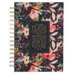 For I Know the Plans I Have For You Wirebound Journal - Black Floral - Jeremiah 29:11