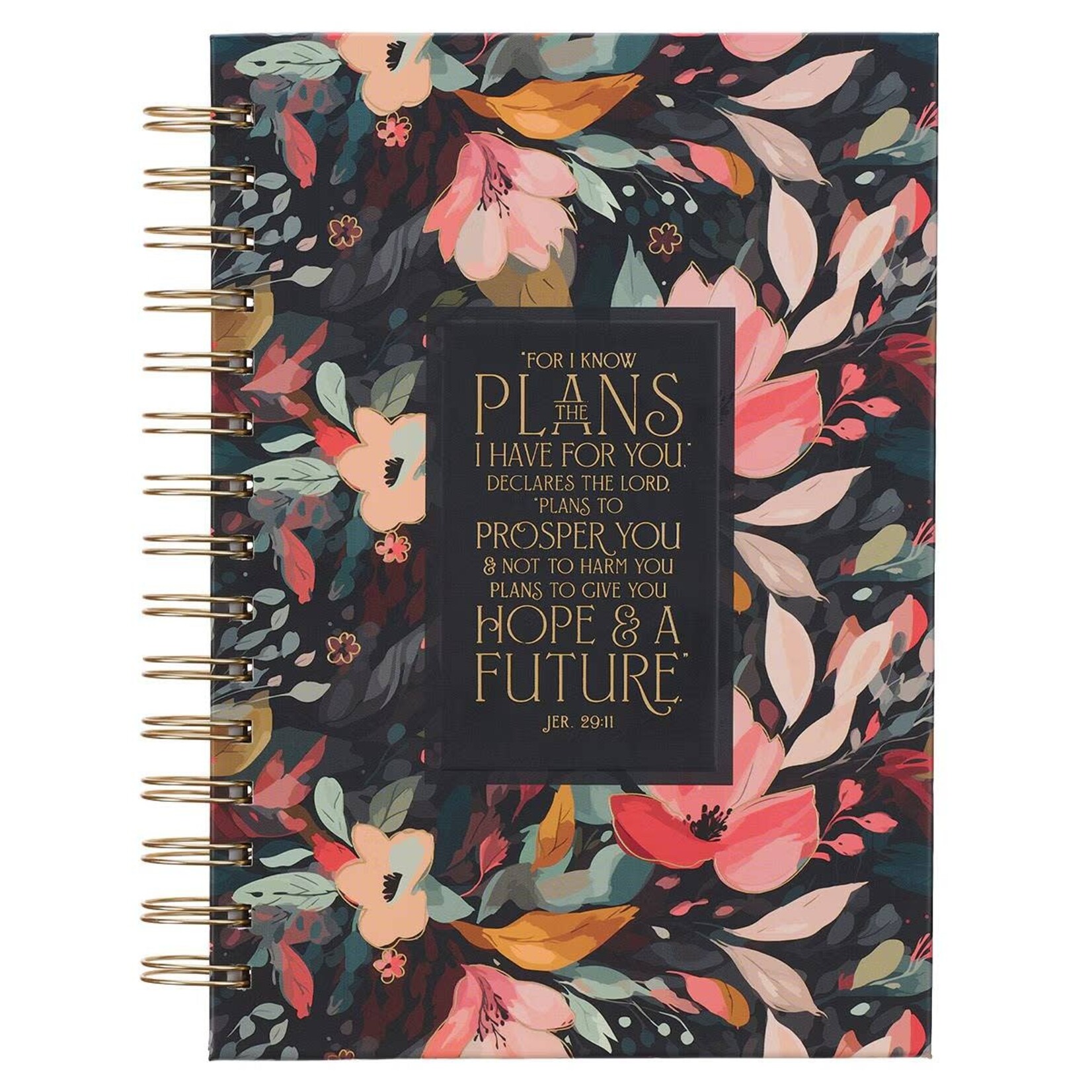 For I Know the Plans I Have For You Wirebound Journal - Black Floral - Jeremiah 29:11