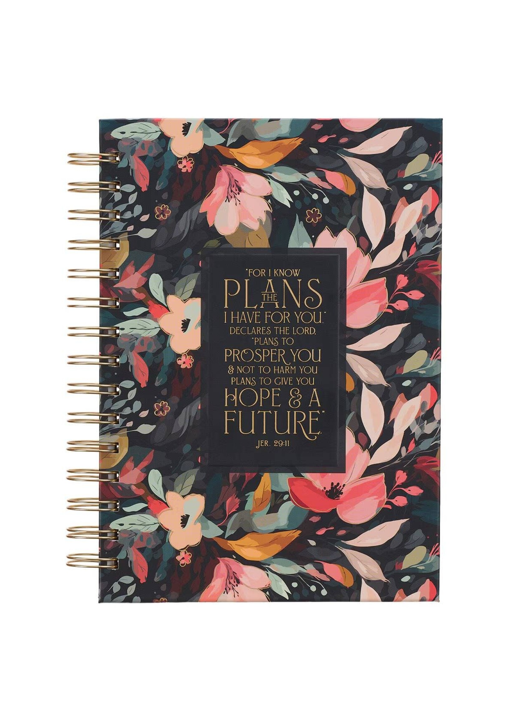 For I Know the Plans I Have For You Wirebound Journal - Black Floral - Jeremiah 29:11