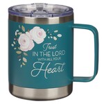 Trust in the Lord - Teal Floral Camp Style Stainless Steel Mug - Proverbs 3:5