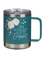Trust in the Lord - Teal Floral Camp Style Stainless Steel Mug - Proverbs 3:5