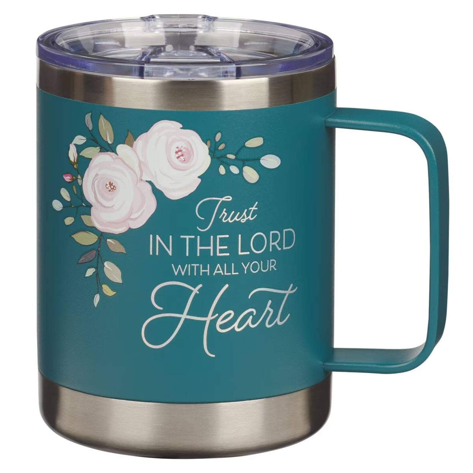 Trust in the Lord - Teal Floral Camp Style Stainless Steel Mug - Proverbs 3:5