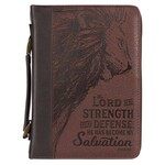 The Lord Is My Strength Walnut Brown Faux Leather Bible Cover - Exodus 15:2