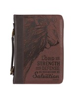 The Lord Is My Strength Walnut Brown Faux Leather Bible Cover - Exodus 15:2