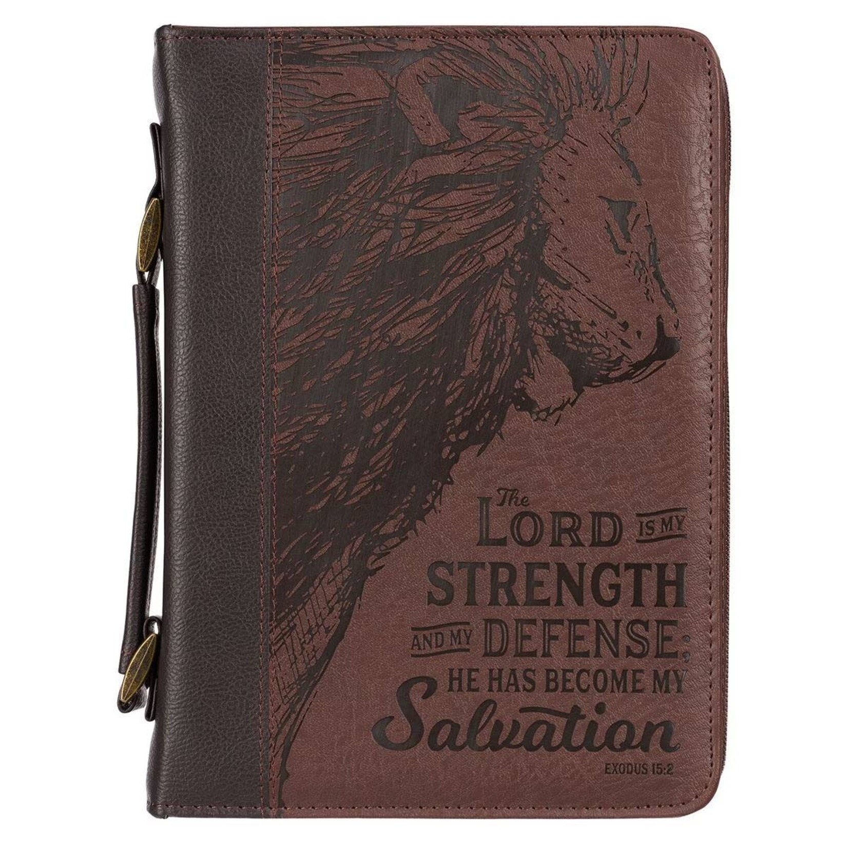The Lord Is My Strength Walnut Brown Faux Leather Bible Cover - Exodus 15:2