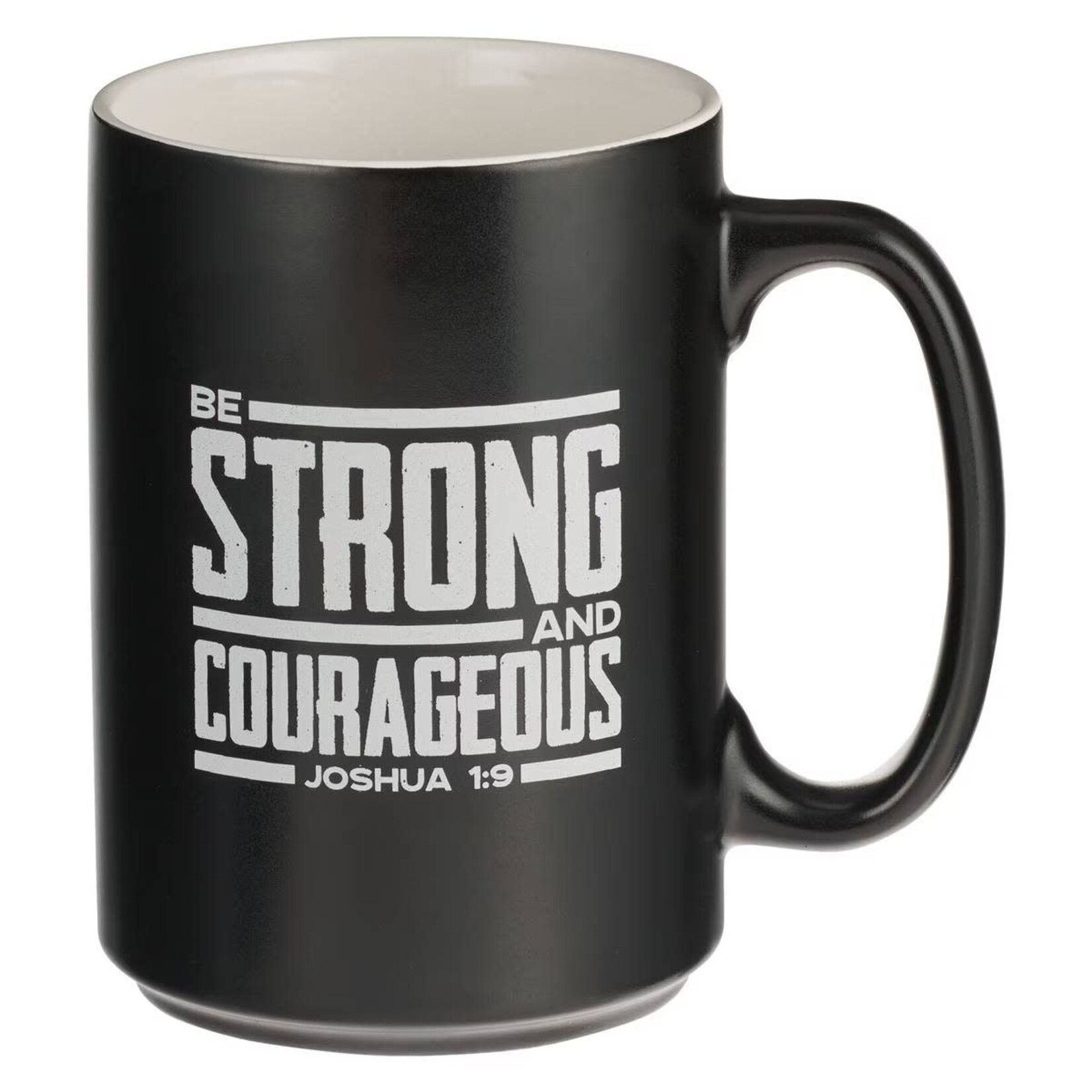 Be Strong & Courageous Ceramic Mug - Black with Lion - Joshua 1:9