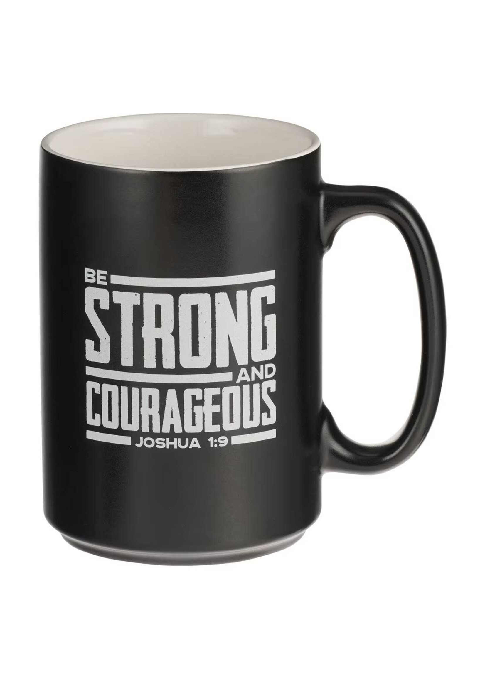Be Strong & Courageous Ceramic Mug - Black with Lion - Joshua 1:9