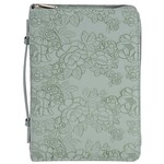 Grateful and Blessed Sage Green Sculpted Floral Bible Case - Extra Large