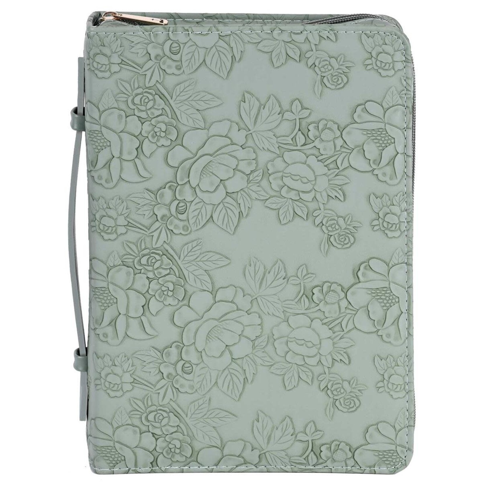 Grateful and Blessed Sage Green Sculpted Floral Bible Case - Extra Large