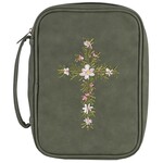 Embroidered Floral Cross Bible Cover - Green - Extra Large