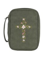 Embroidered Floral Cross Bible Cover - Green - Extra Large