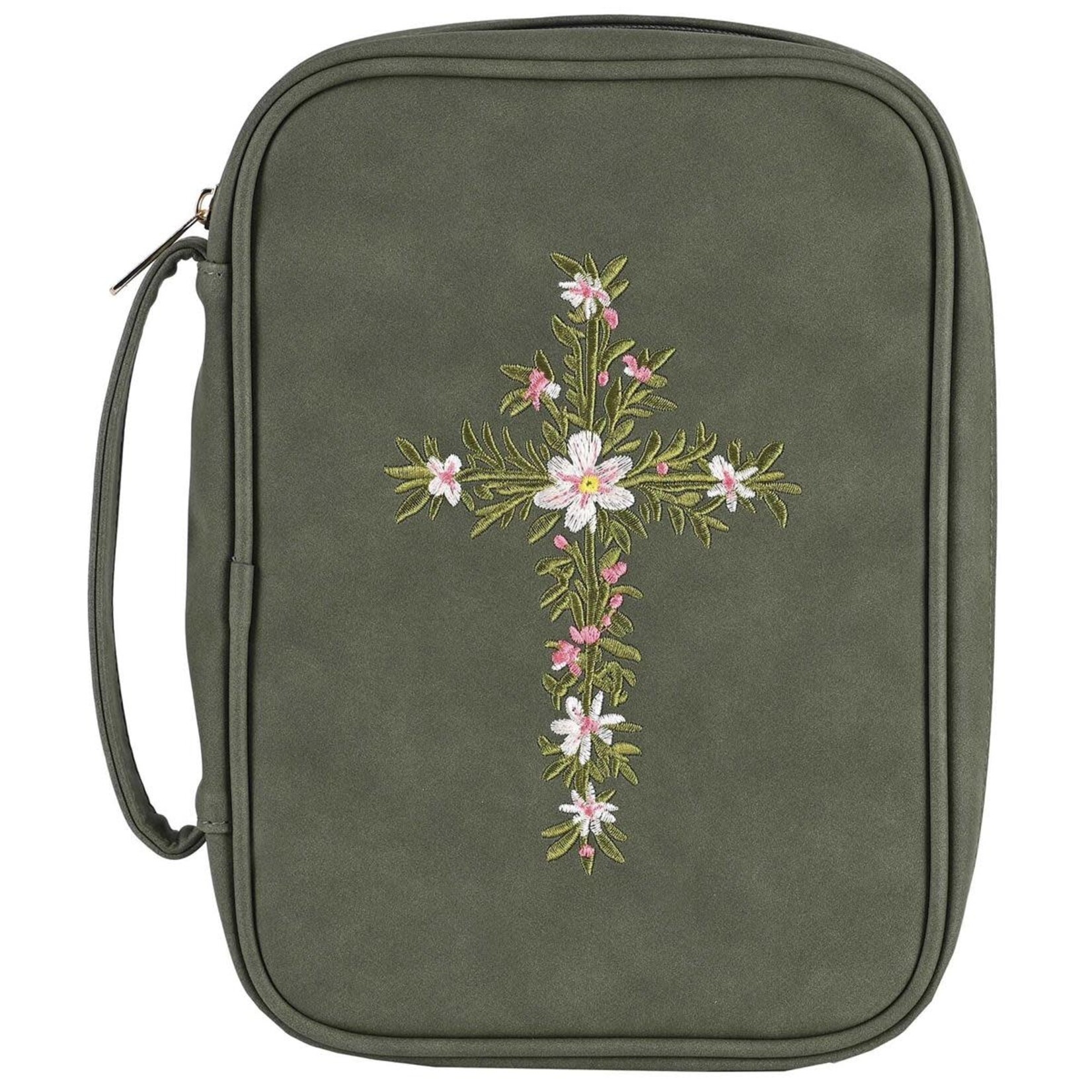 Embroidered Floral Cross Bible Cover - Green - Extra Large