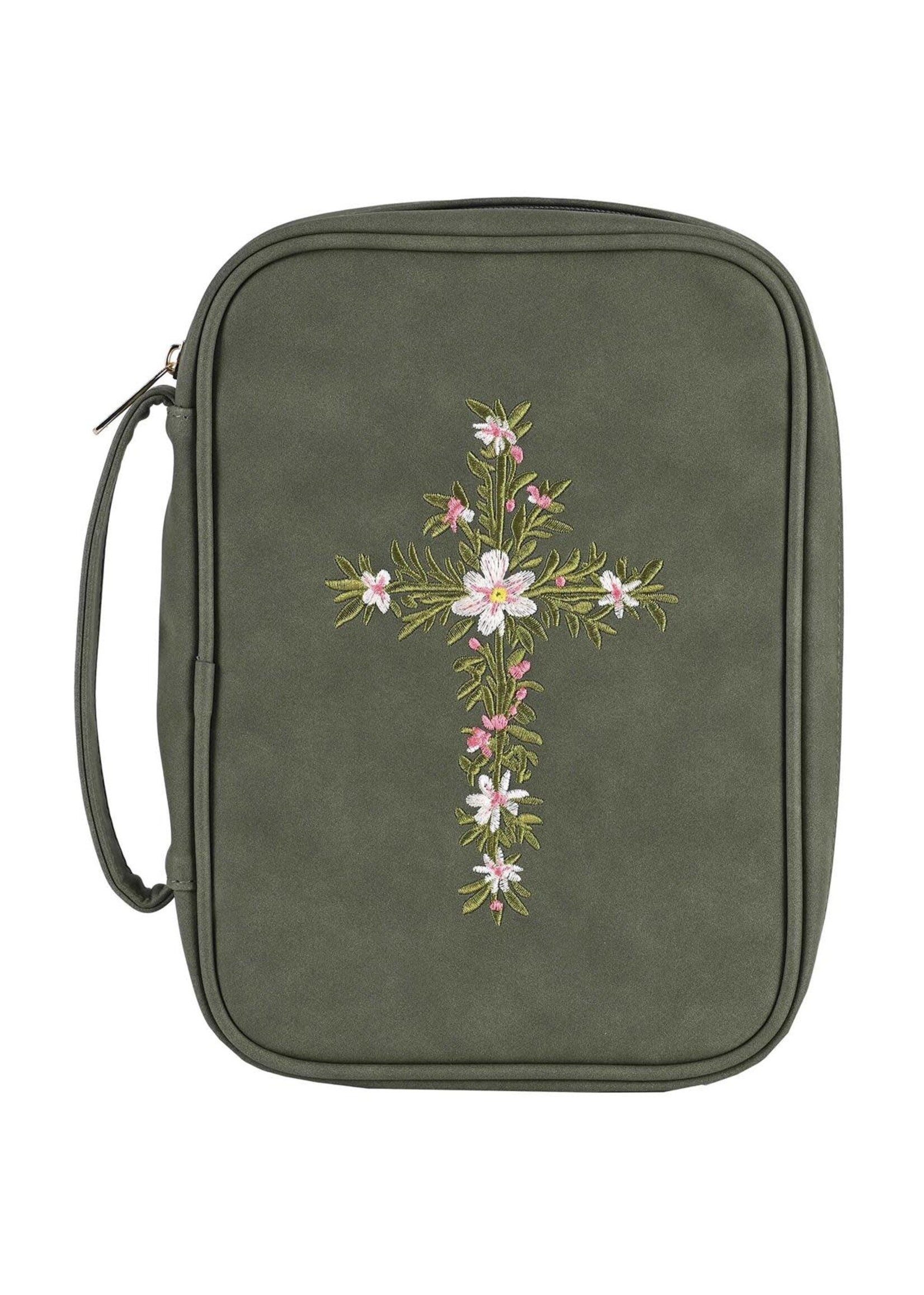 Embroidered Floral Cross Bible Cover - Green - Extra Large