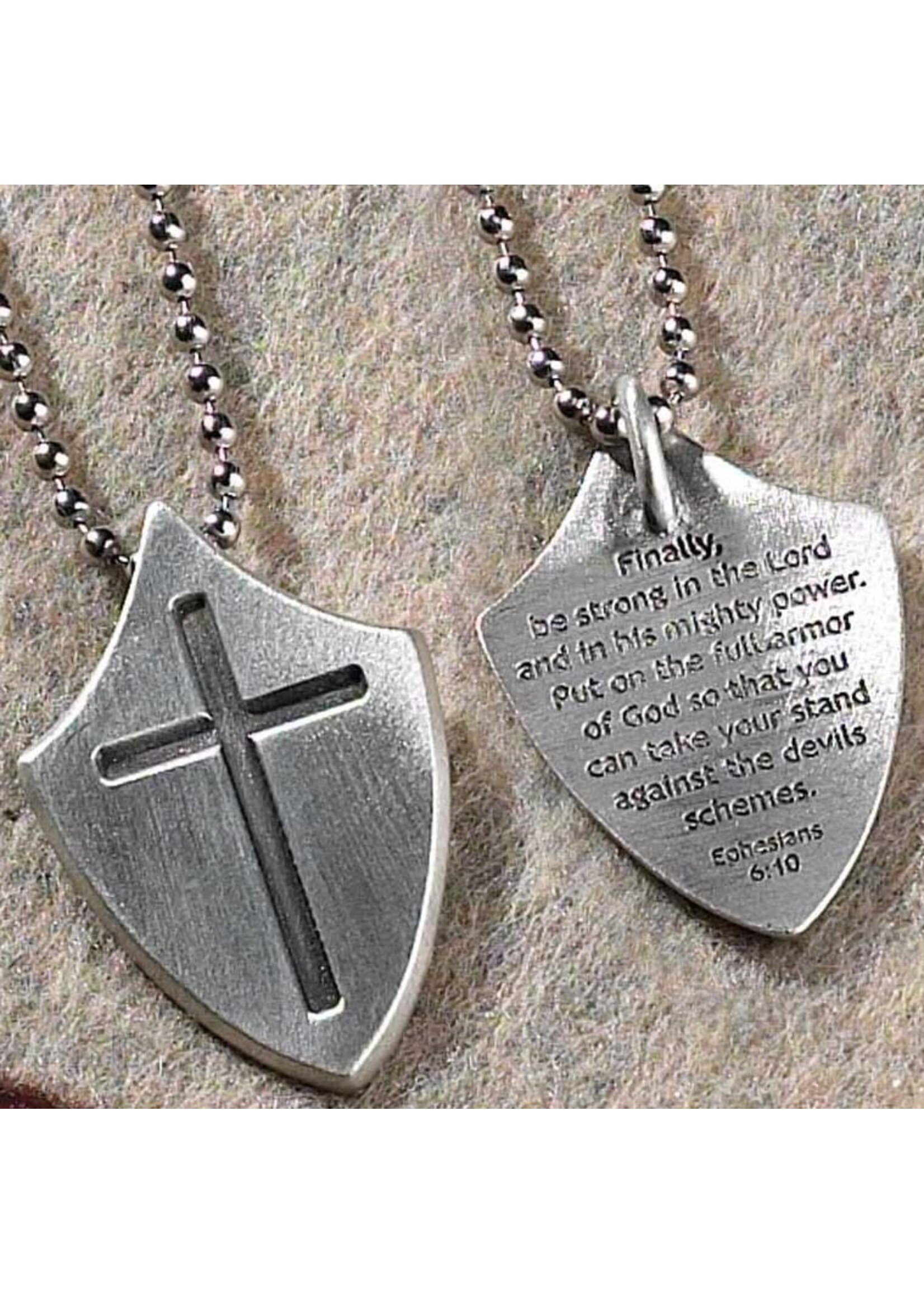 Pewter Shield Cross Necklace