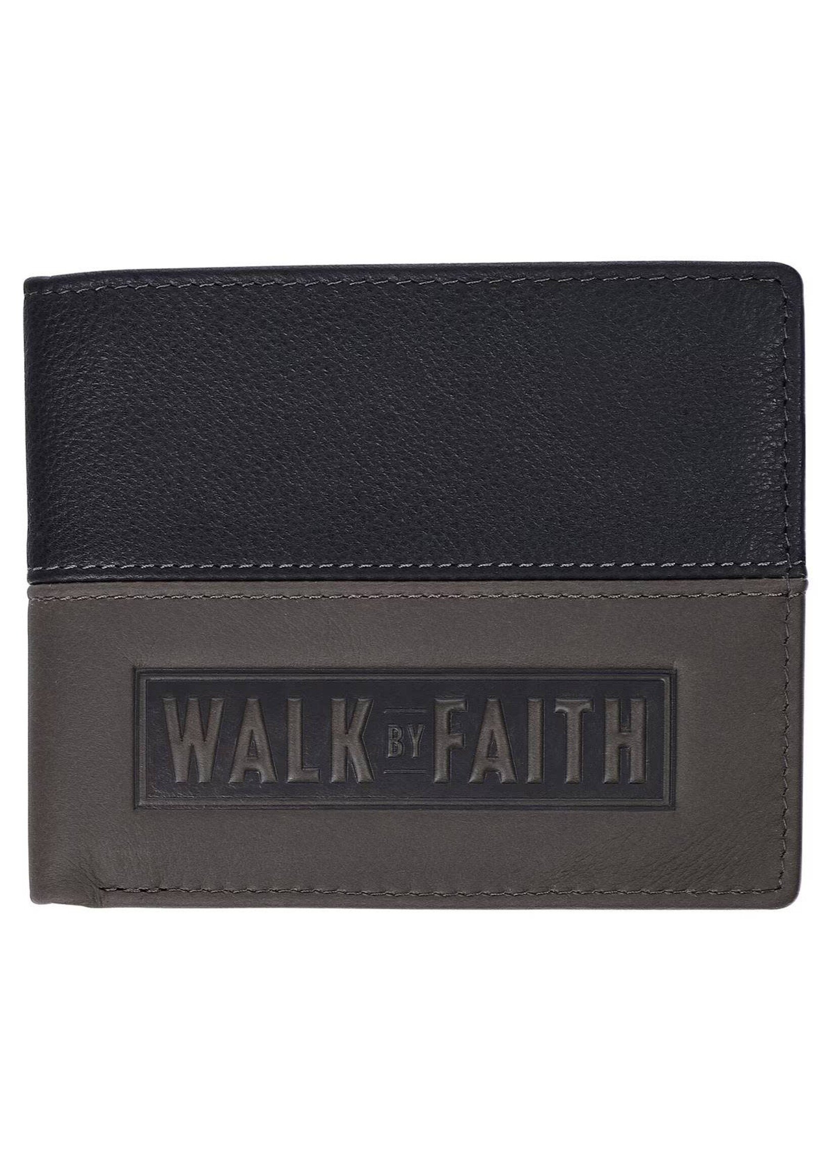 Walk by Faith Black/Gray Full Grain Leather Wallet