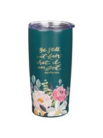 Be Still & Know Teal Floral Stainless Steel Tumbler - Psalm 46:10