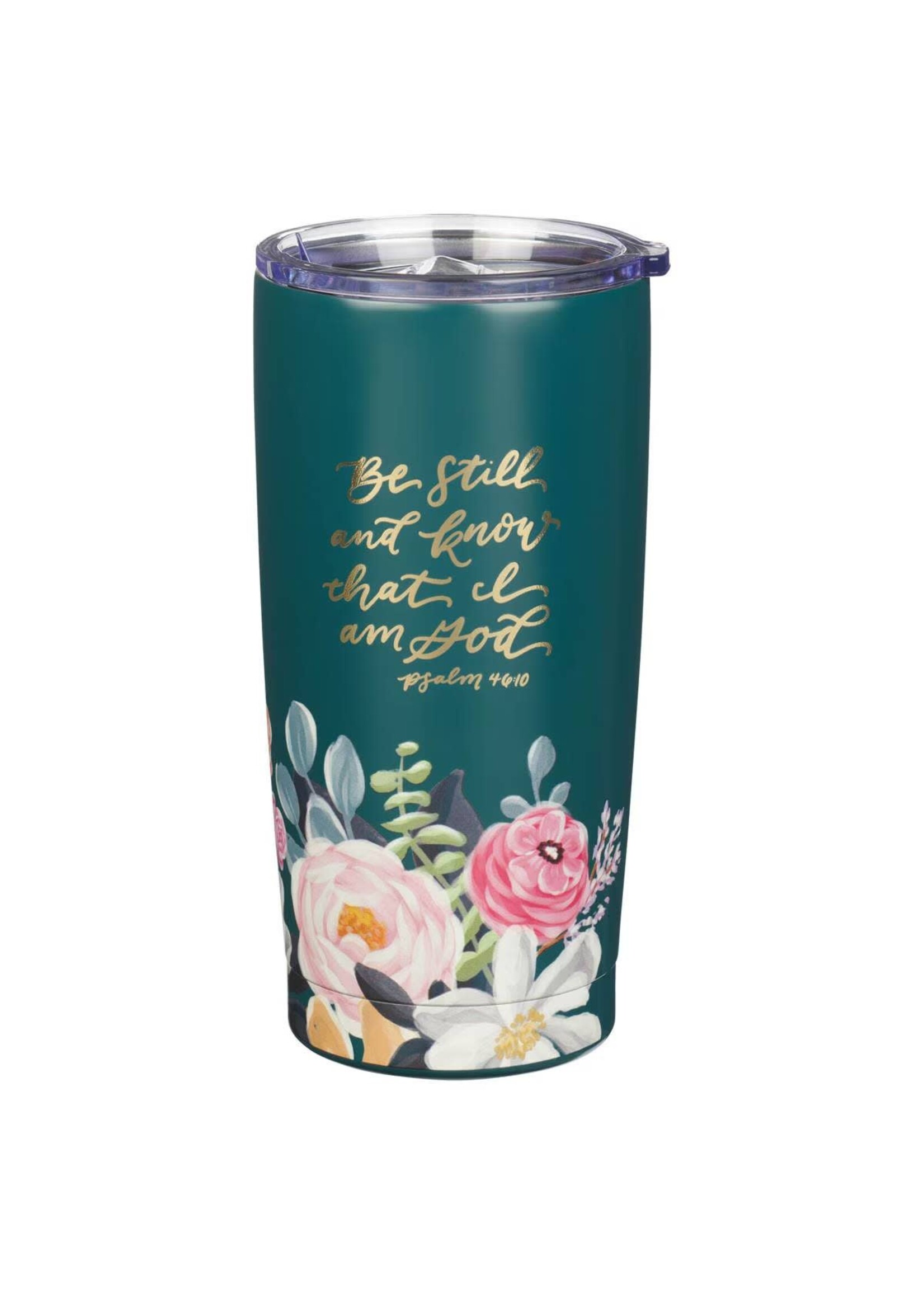Be Still & Know Teal Floral Stainless Steel Tumbler - Psalm 46:10