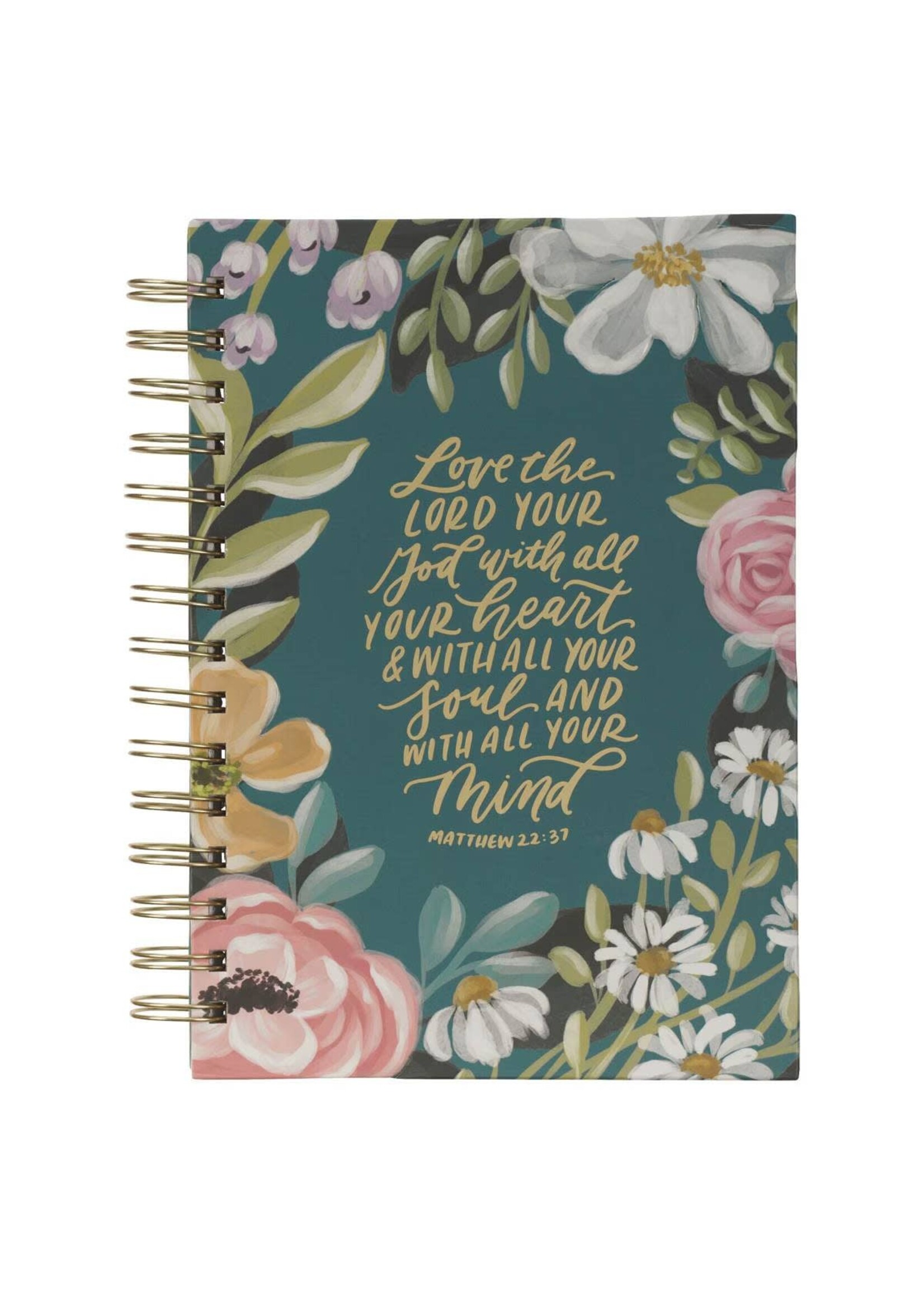 Love the Lord Teal Floral Spiral Journal - Matthew 22:37
