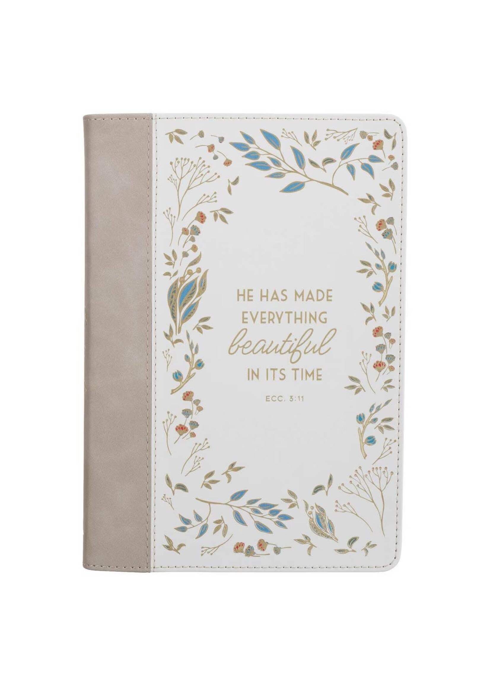 He Has Made Everything Beautiful Cream Floral Faux Leather Journal - Ecc. 3:11