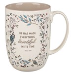 He Has Made Everything Beautiful Cream Floral Ceramic Mug - Ecc. 3:11