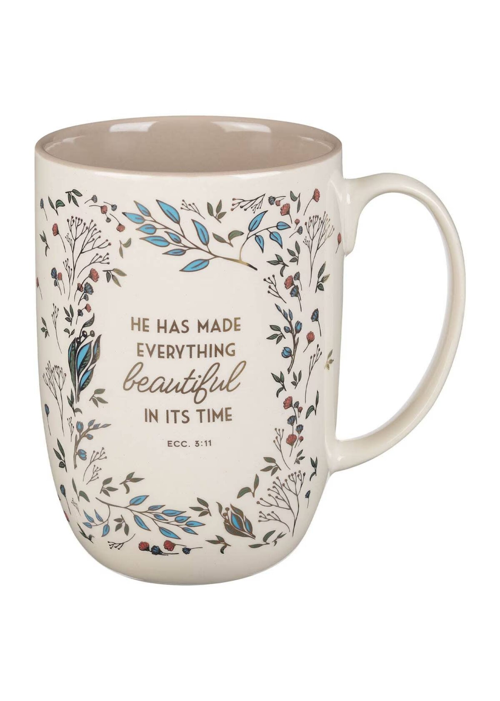 He Has Made Everything Beautiful Cream Floral Ceramic Mug - Ecc. 3:11