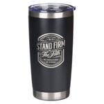 Stand Firm Black in the Faith Stainless Steel Travel Tumbler - 1 Corinthians 16:15