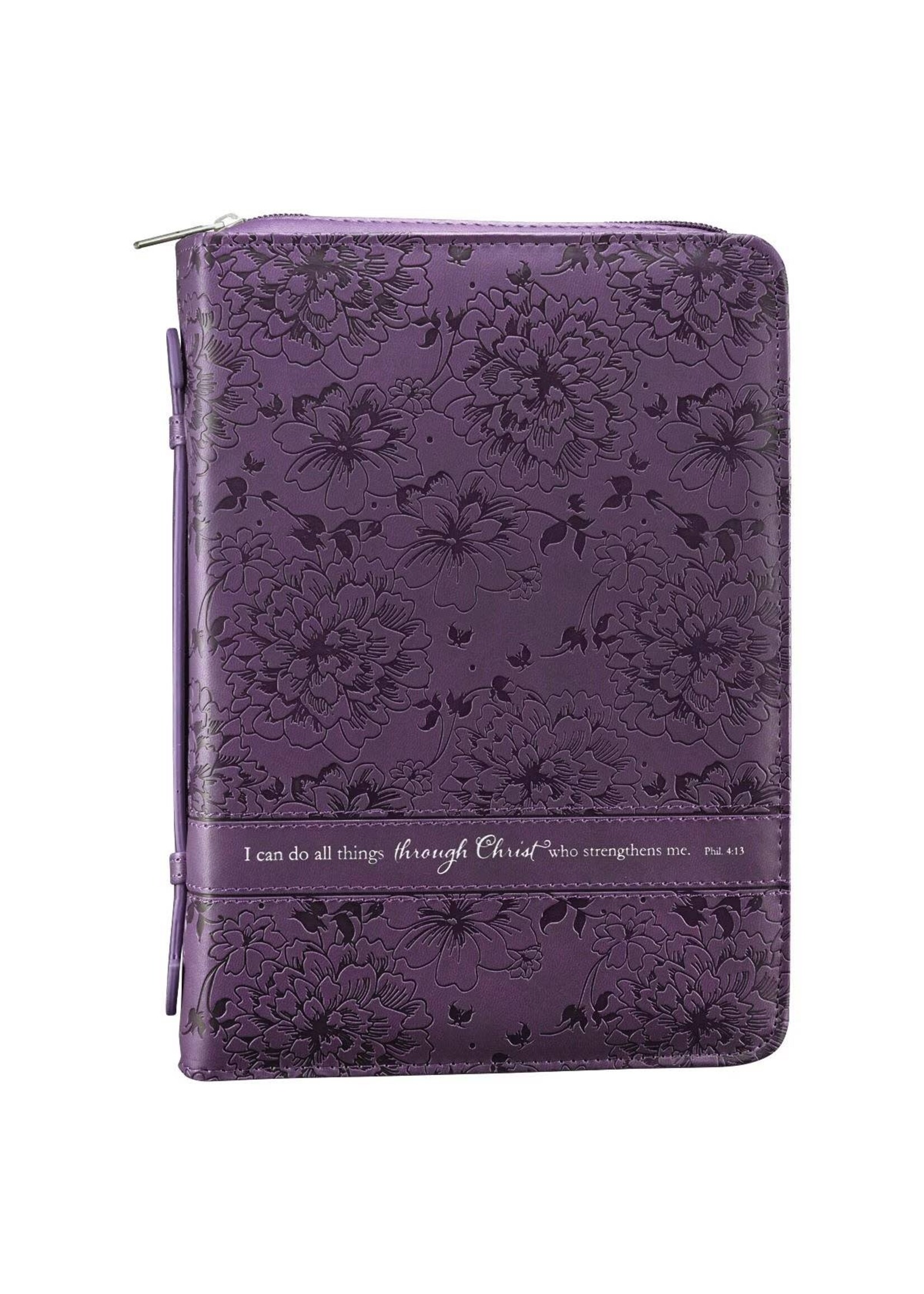 I Can Do All Things Purple Faux Leather Bible Cover - Philippians 4:13