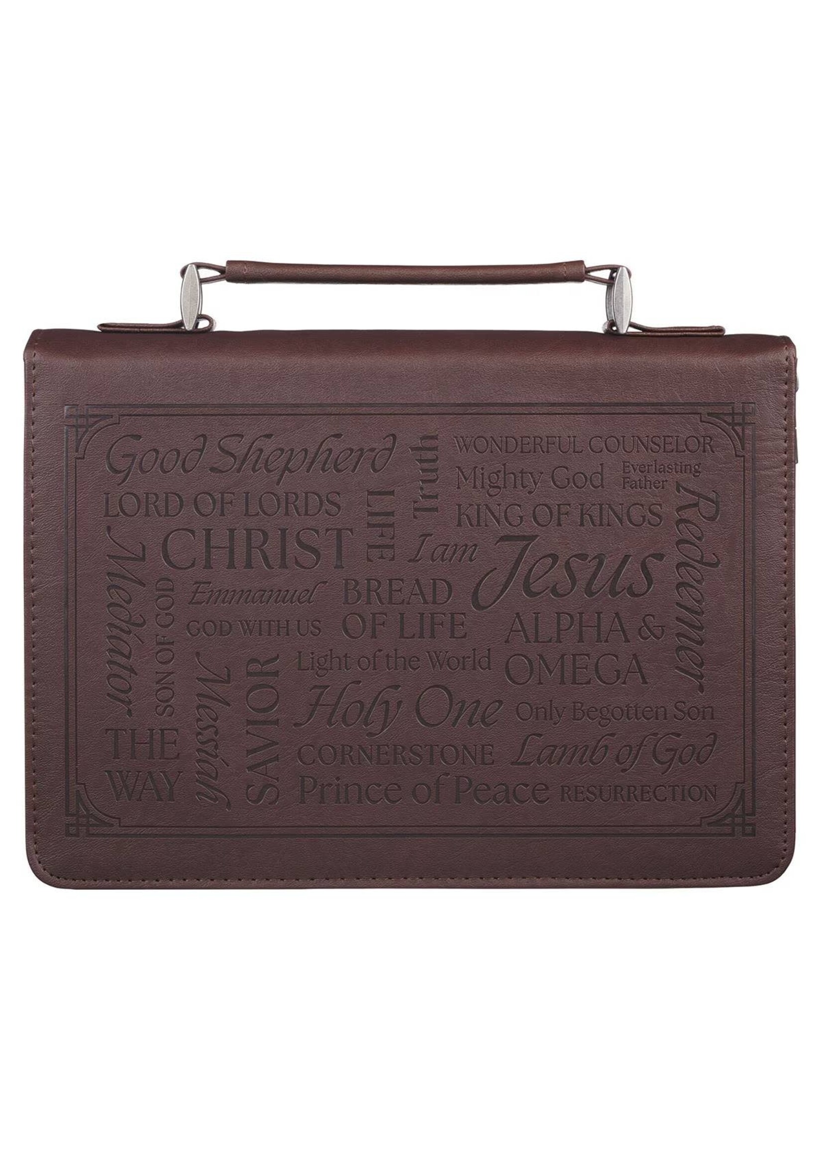 Names of Jesus Walnut Brown Faux Leather Classic Bible Cover - Isaiah 9:6