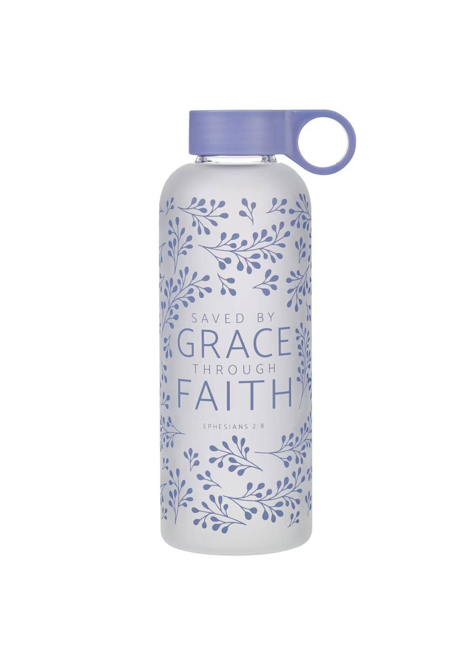 Saved by Grace Lilac Botanical Glass Water Bottle - Ephesians 2:8
