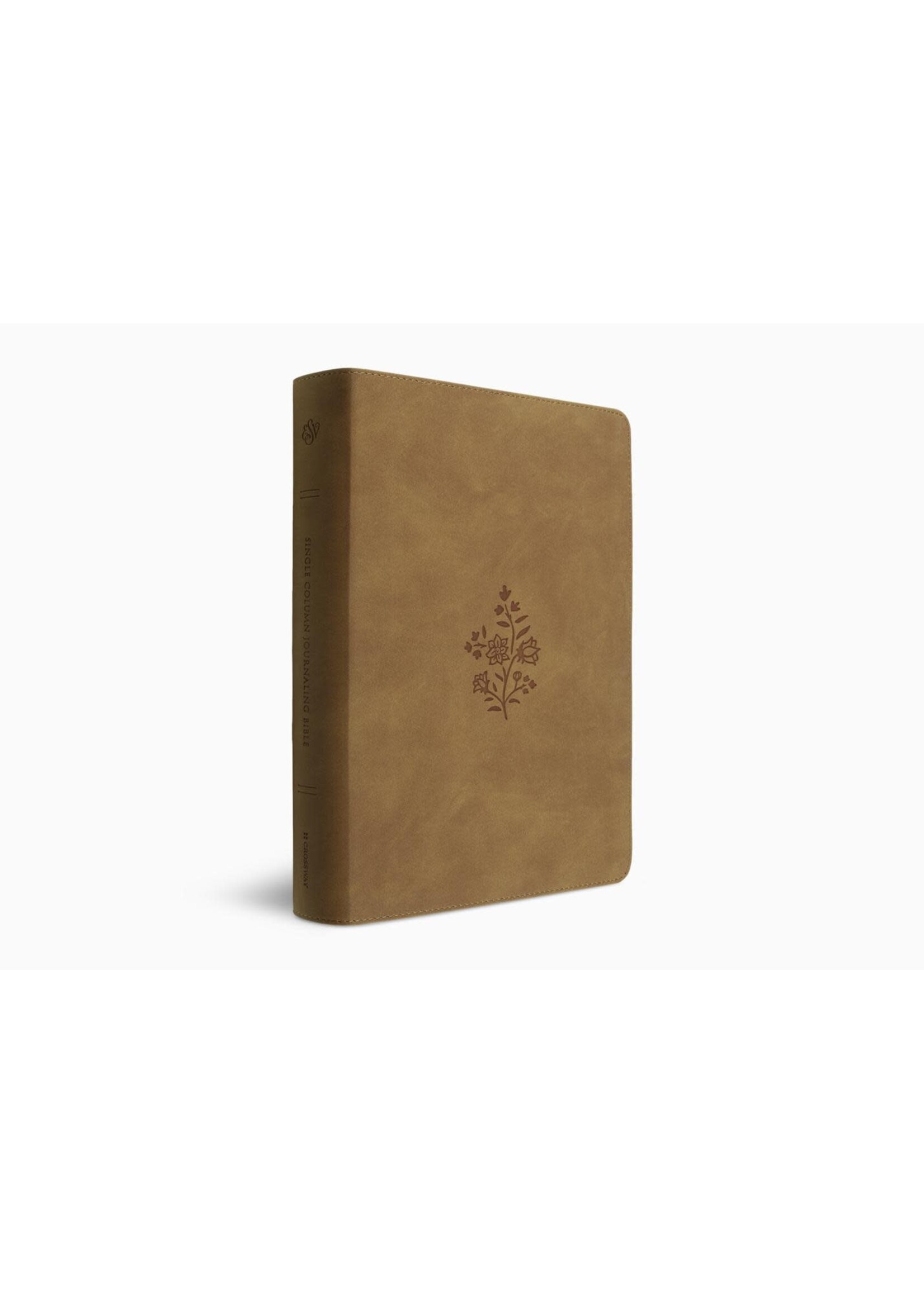 Crossway (ESV) English Standard Version Single Column Journaling Bible Large Print - TruTone - Nubuck Caramel- Wildflower Design -
