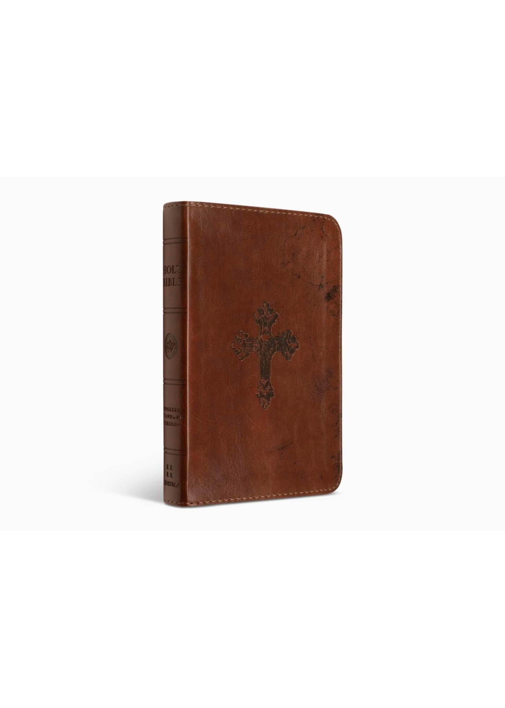 Crossway (ESV) English Standard Version Compact Bible - TruTone - Walnut - Weathered Cross Design