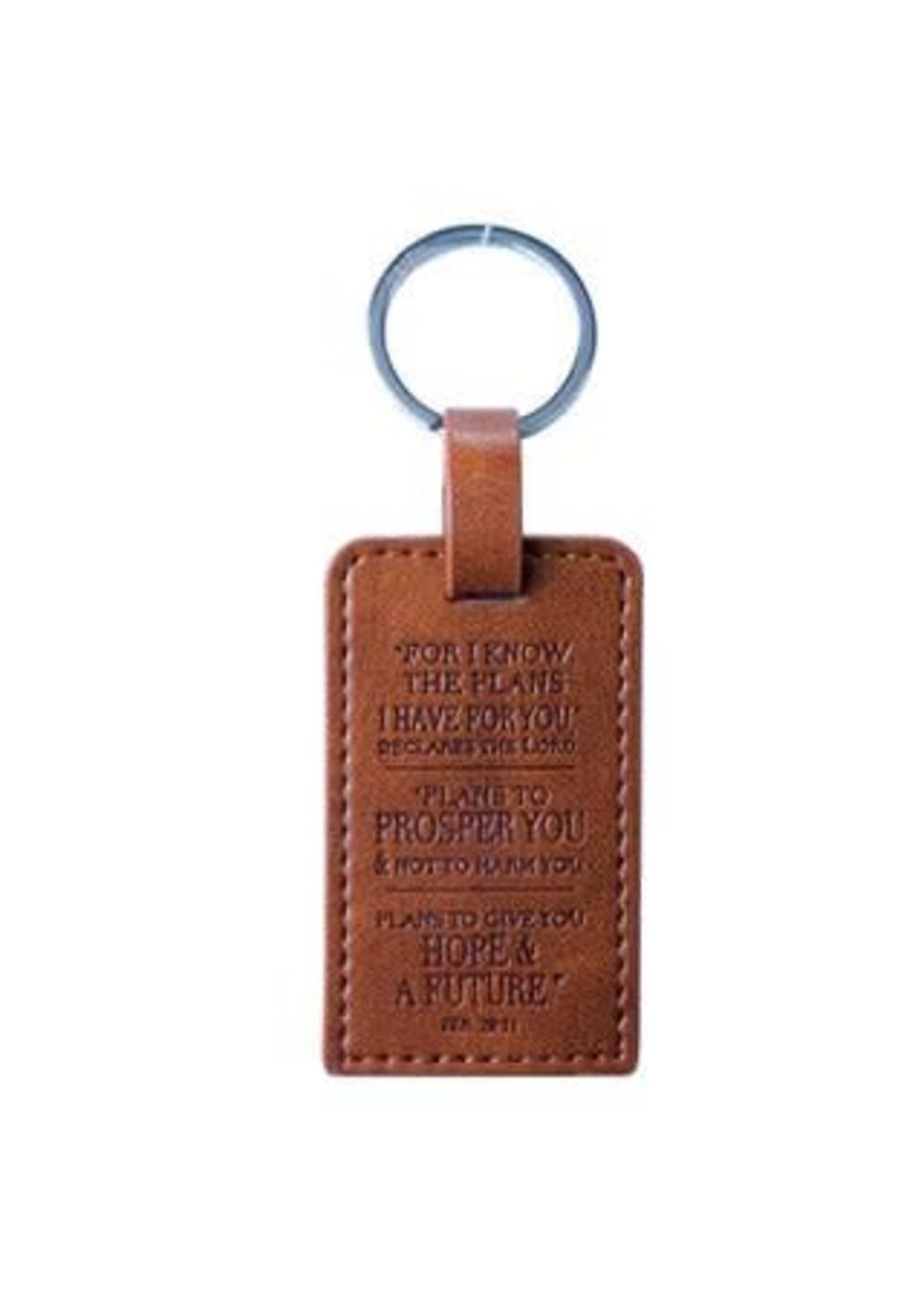 I Know the Plans Tawny Brown Faux Leather Key Ring - Jeremiah 29:11