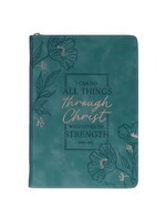 Through Christ Teal Faux Leather Journal with Zippered Closure - Philippians 4:13
