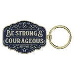 Strong and Courageous Blue Metal Keychain - Joshua 1:9