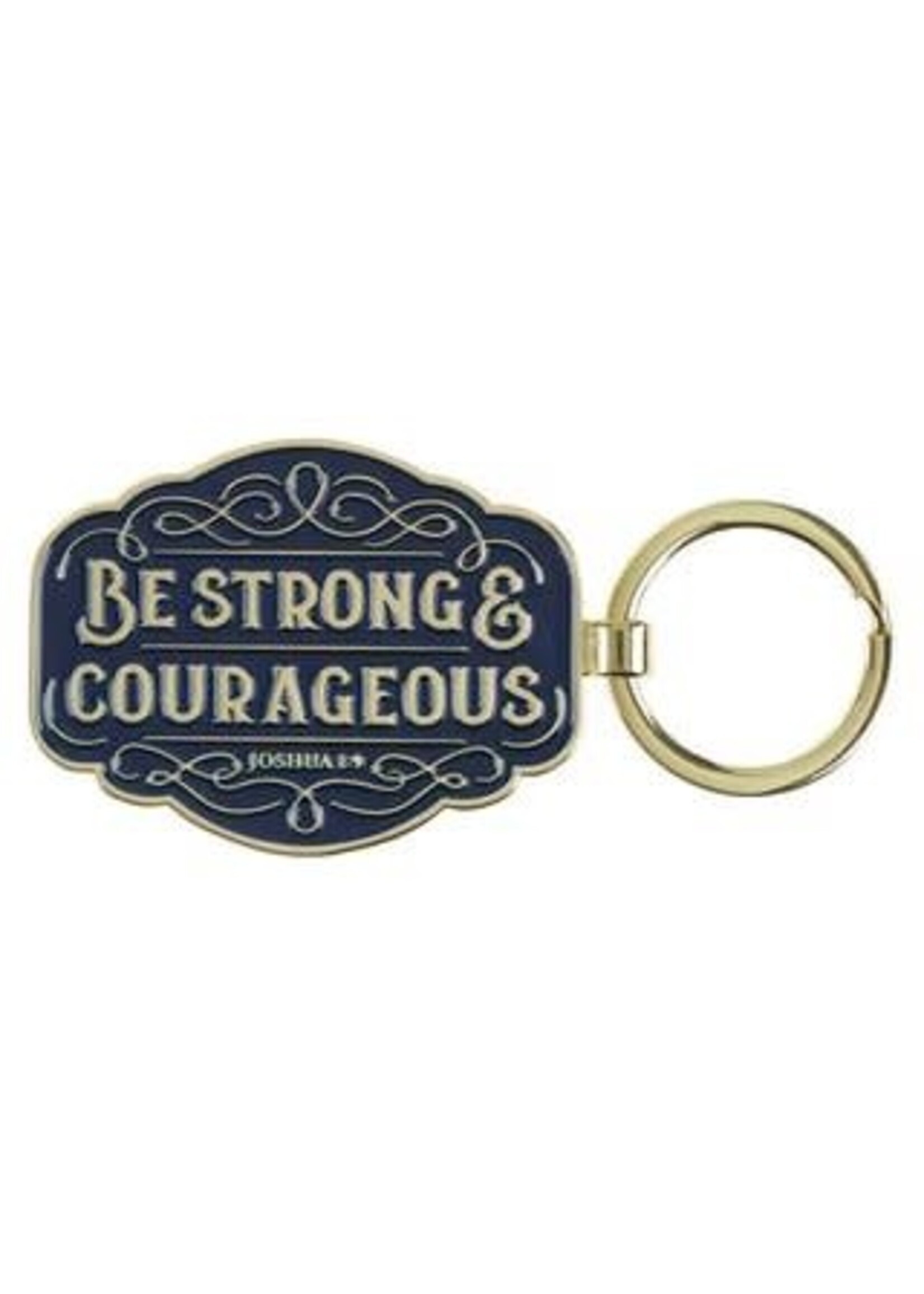 Strong and Courageous Blue Metal Keychain - Joshua 1:9
