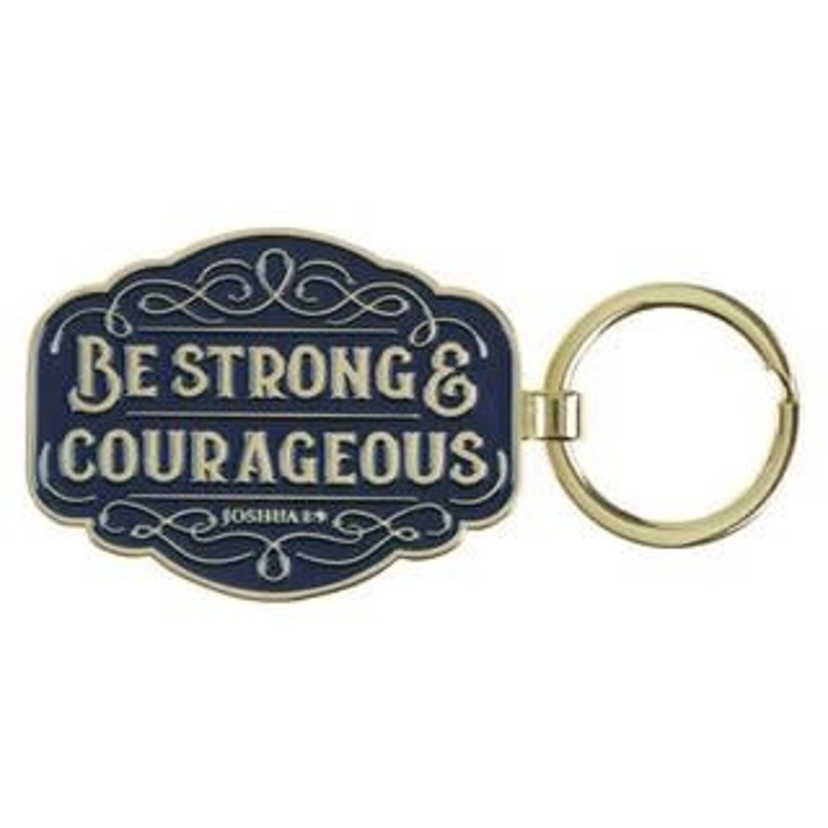 Strong and Courageous Blue Metal Keychain - Joshua 1:9