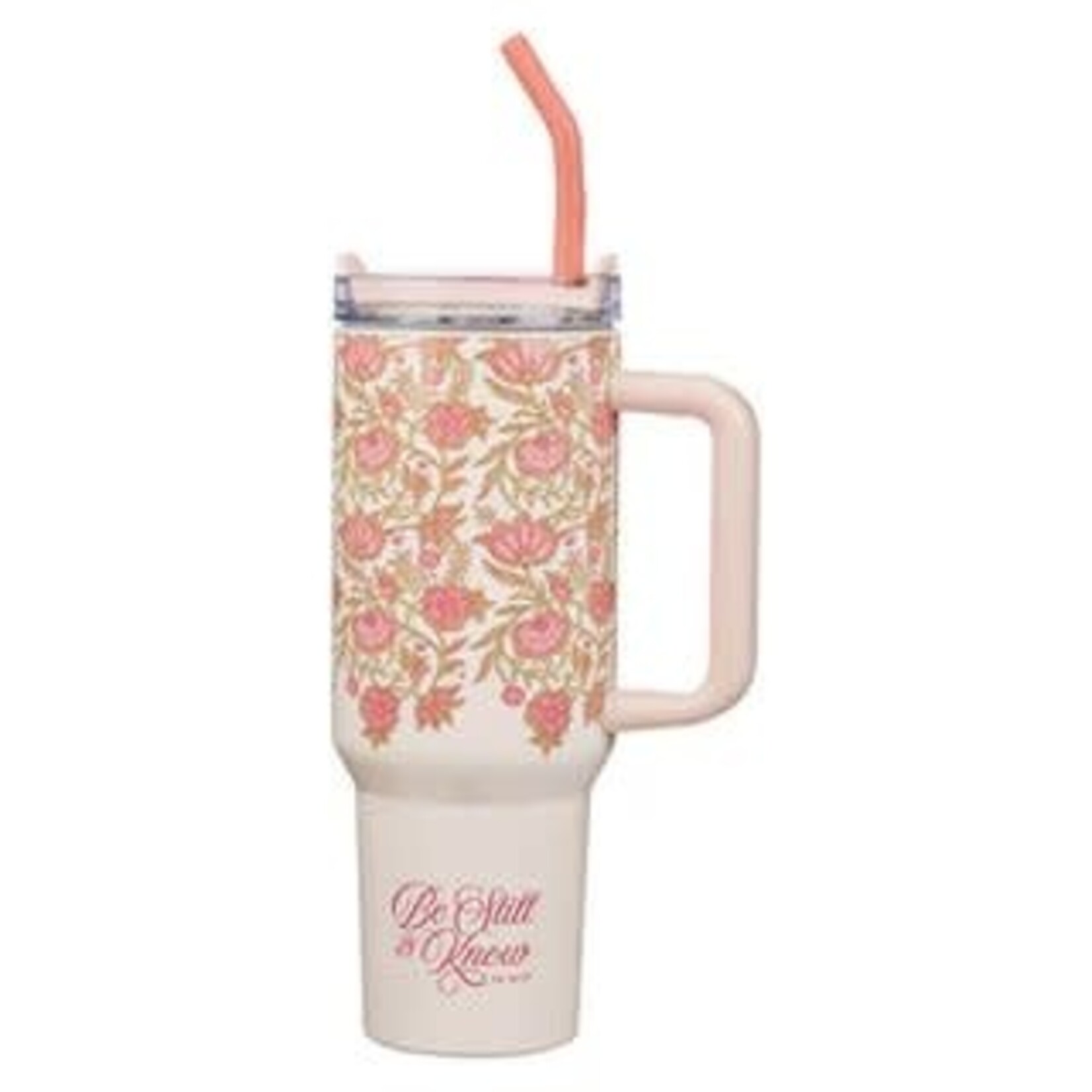 Be Still and Know Pink Spring Floral 40 Oz Tumbler with Straw - Psalm 46:10