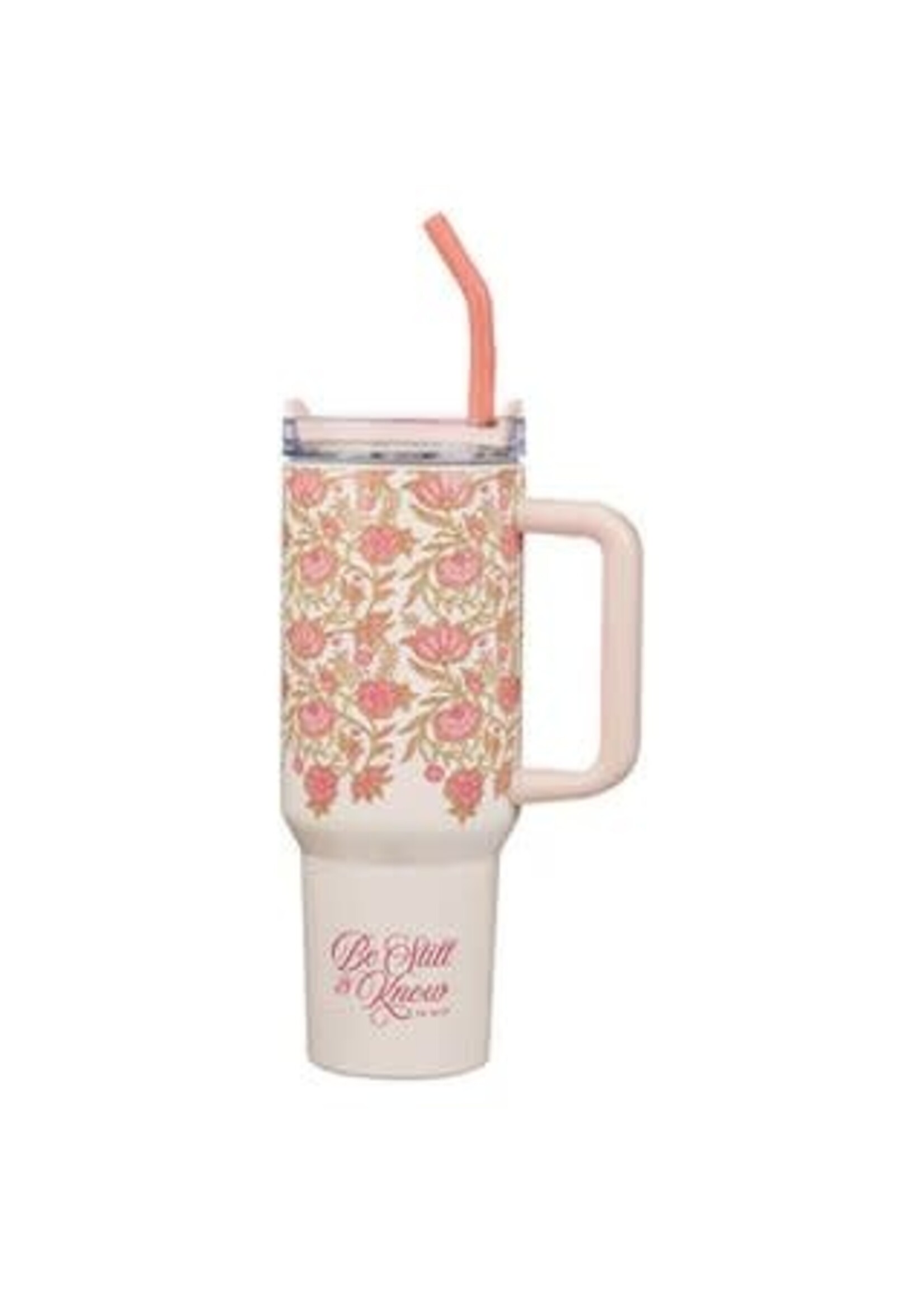 Be Still and Know Pink Spring Floral 40 Oz Tumbler with Straw - Psalm 46:10
