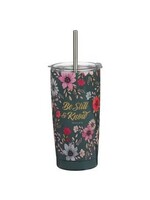Be Still Teal Botanical Stainless Steel Tumbler With Reusable Straw - Psalm 46:10