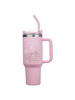Things Are Possible Pink Poppy Stainless Steel Tumbler with Straw - Matthew 19:26