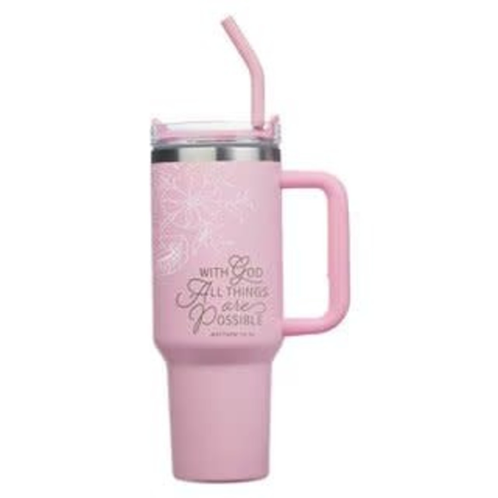 Things Are Possible Pink Poppy Stainless Steel Tumbler with Straw - Matthew 19:26