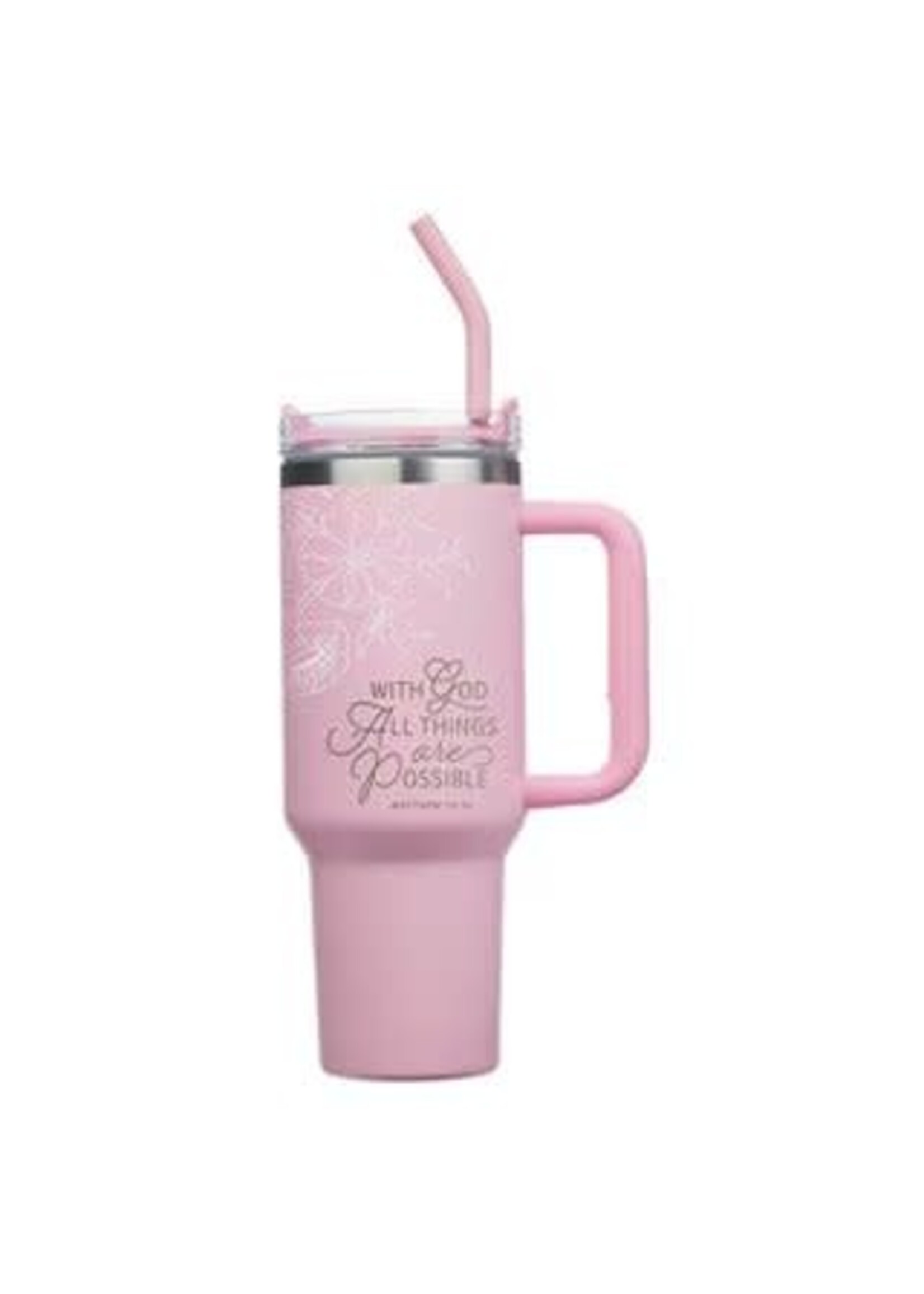 Things Are Possible Pink Poppy Stainless Steel Tumbler with Straw - Matthew 19:26