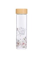 Well With My Soul Hymn Glass Water Bottle with Bamboo Lid and Sleeve