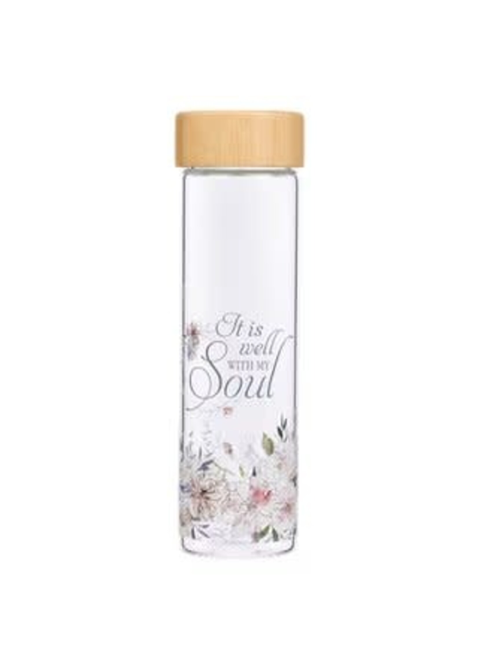 Well With My Soul Hymn Glass Water Bottle with Bamboo Lid and Sleeve