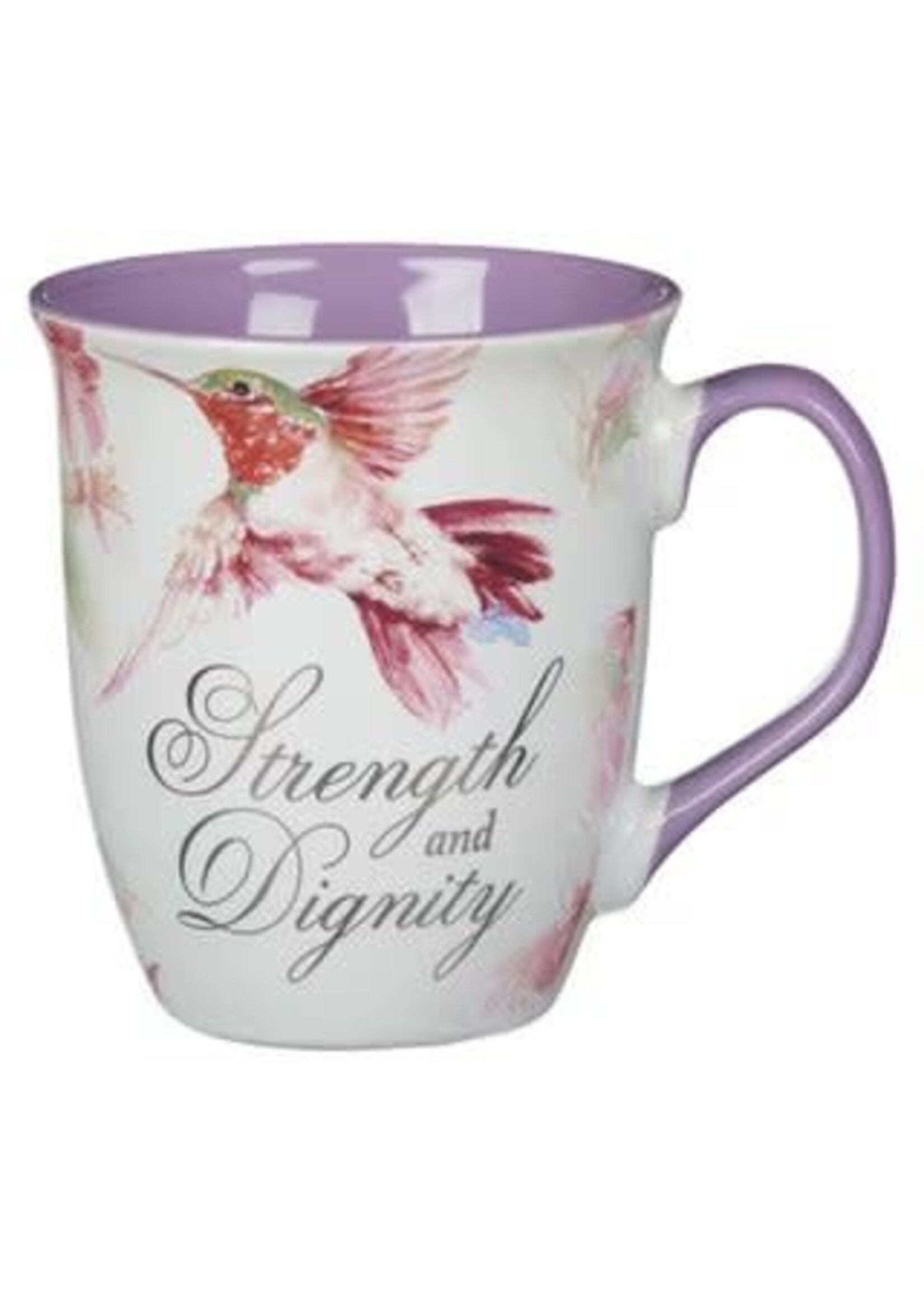 Strength and Dignity Hummingbird Purple Ceramic Coffee Mug - Proverbs 31:25